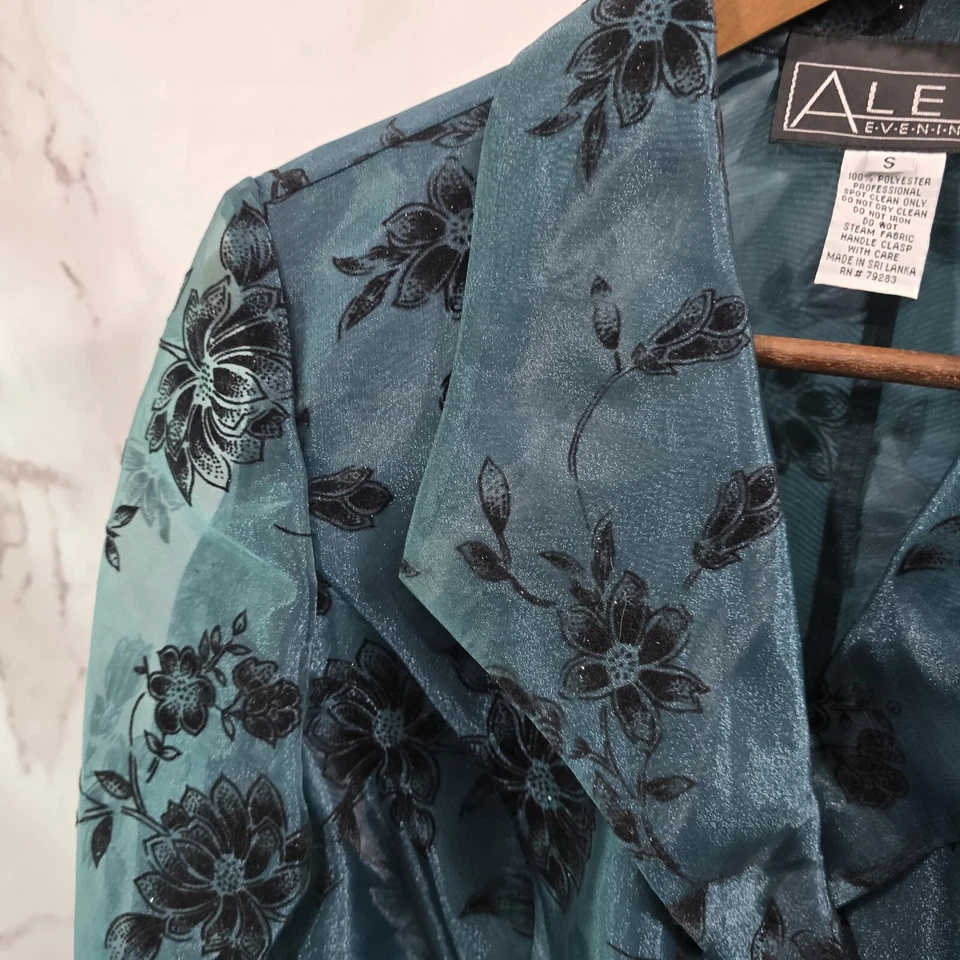 Alex Evenings Jacket Womens Small Dark Forest Green Black Floral Bow Gem Jewel - Image 2 of 4