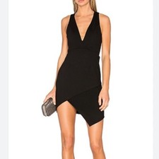 NBD Black Dries Mini Dress Plunge V-Neck Asymmetrical Party Cocktail Dress