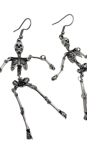 Skeleton Articulated Dangle Earrings Halloween 3.5" Skellie Shoulder Dusters - Picture 3 of 4