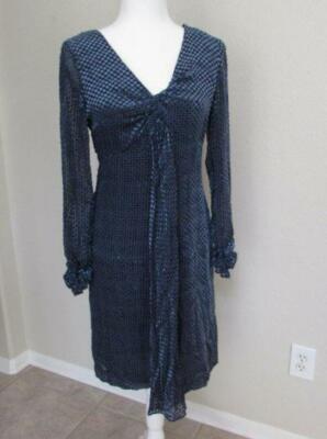 WORTH WEAR womens 6 black teal blue dot pattern v-neck silk blend cocktail dress