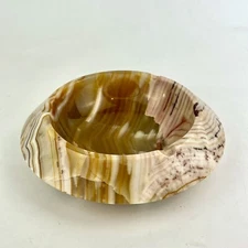 Vtg Large Heavy Marble Onyx Stone Round Saucer Ashtray/Catchall MCM 8"