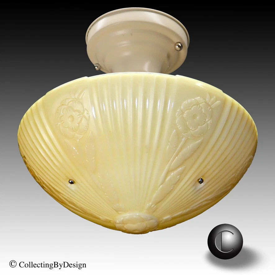 Colgante Vintage Art Deco Grueso Uranio Natillas Vidrio c.1935 Foto 2 de 4