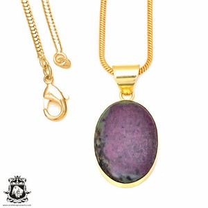 Authentic Ruby Zoisite 24K Gold Plated Pendant 3mm Snake Chain GPH91