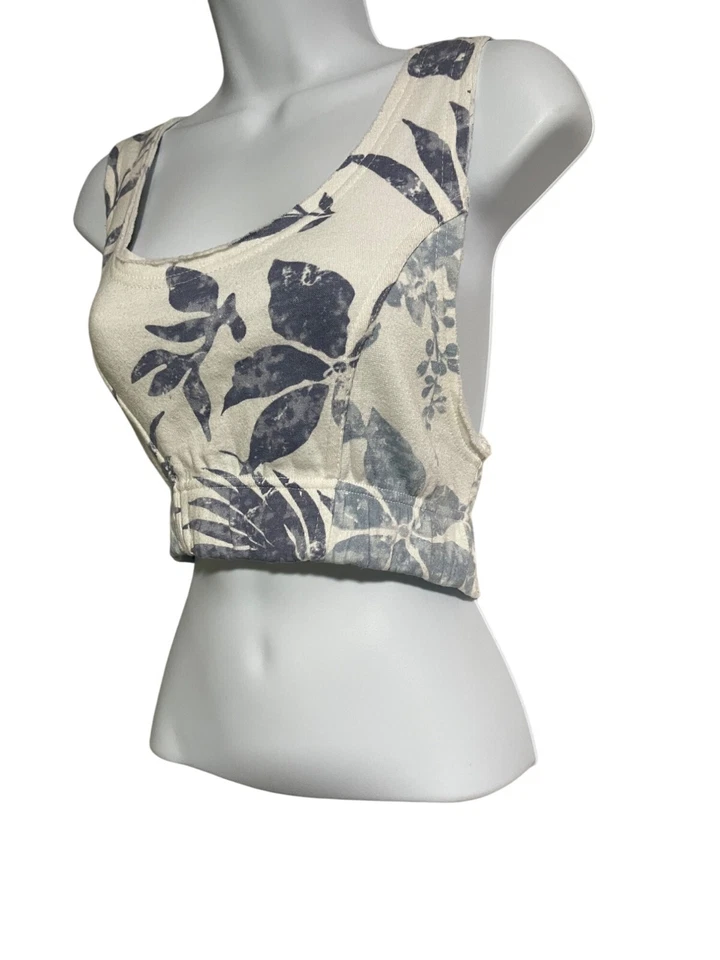 Vintage Havana Blue & White Floral Cropped Tank Top Womens Small - Image 2 of 4
