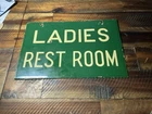 Vintage Porcelain Ladies Restroom Sign 2 Sided Green And White