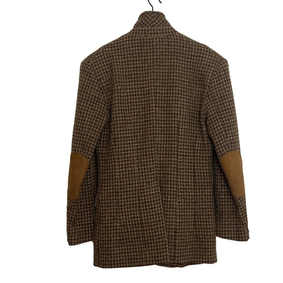 Vintage Club Monaco Blazer Womens 6 Brown Houndstooth Tweed Leather Elbow Patch Foto 3 de 4