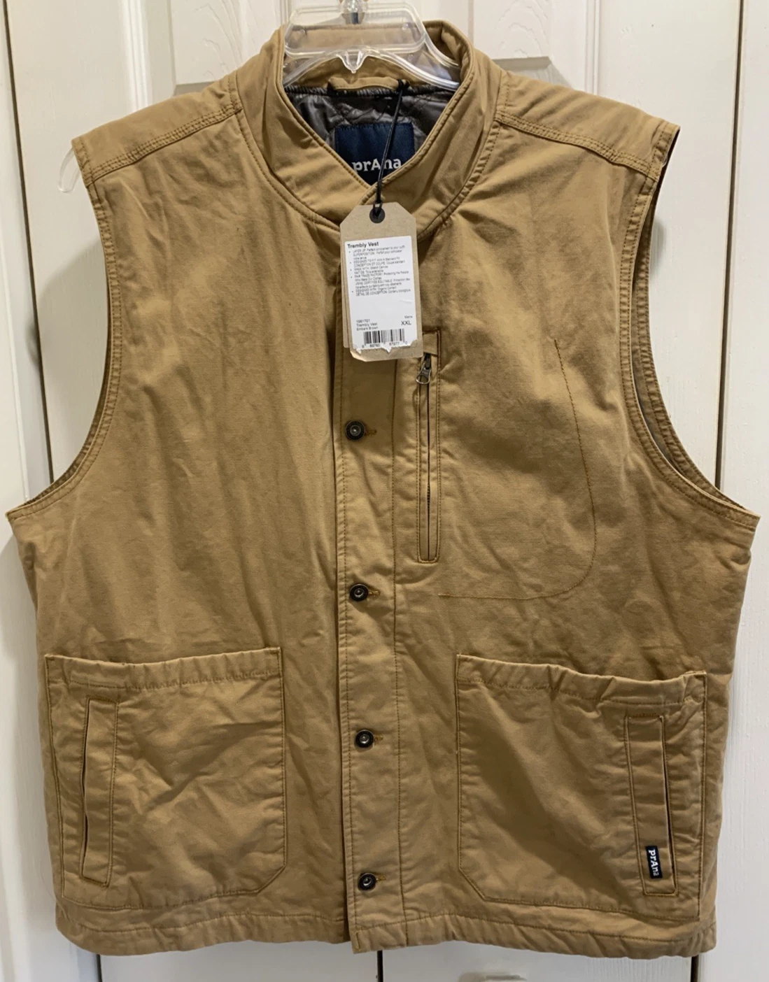 NWT Prana Tan Trembly Canvas & Quilted Lined Vest Men's Size XXL