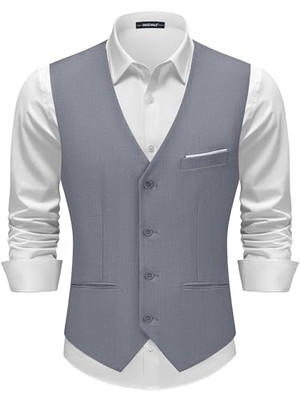 mens grey dress vest Barry. Wang Mens Dress Vest Silver V-neck Solid Wedding Suit Waistcoat, L