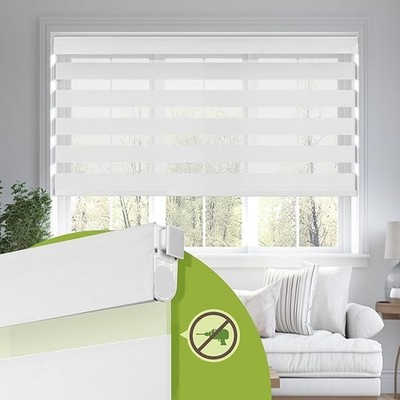White METechs No-Drill Zebra Blinds   Dual Layer Light Filtering Cordless Shades