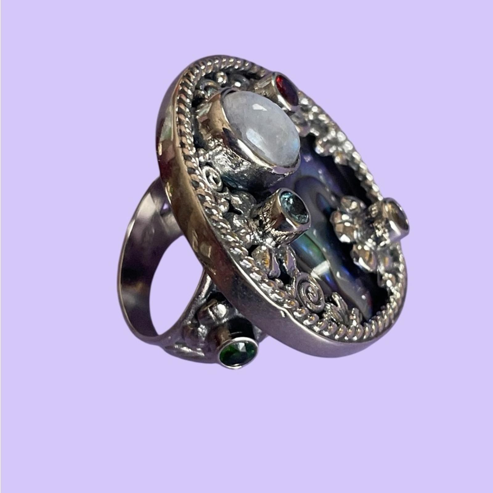 Sterling Silver Ring Abalone Shell Moonstone and … - image 5