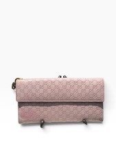 GUCCI Pink Microguccissima Leather Continental Flap Wallet w/ Heart Charm⁠