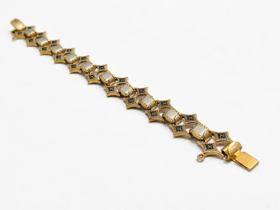 Bracelet Damasquiné Toledo Vintage Raffiné Nacre Doré 19,5 cm Damascene Bracelet - Photo 4/4