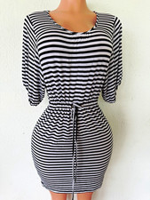 Calvin Klein Women’s S Black White Striped Knit Bodycon Mini Dress Scoop Neck