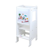 Height Adjustable Kids Kitchen Step Stool with Magnetic Activity Board White 