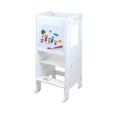 Height Adjustable Kids Kitchen Step Stool with Magnetic Activity Board (White)