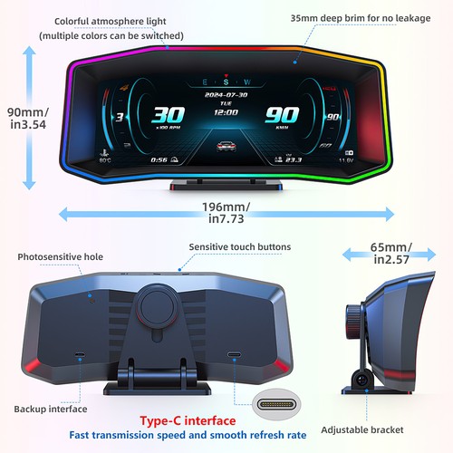 Smart Car OBD2+GPS Gauge HUD Head-Up Digital Display Speedometer Turbo RPM Alarm - Picture 10 of 17