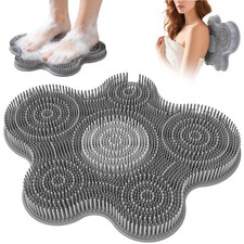 Silicone Shower Foot Scrubber Mat with Suction Cups, Non Slip, Grey