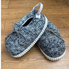 Kids Plush Sneaker Slippers Black White Streetwear Style House Shoes Size Medium