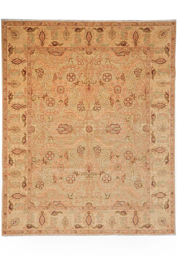 Alfombra Chobi Peshawar verde de alta calidad natural de 8,3 x 10 #F-4331