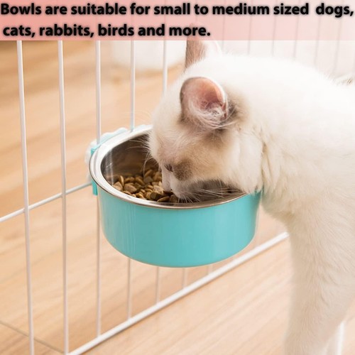 2 Pieces Crate Dog Bowl, Removable Stainless Steel Pet Kennel Hanging Food Water - Picture 3 of 6