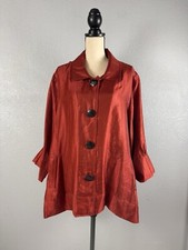 Ali Miles Dark Red SHIMMER/Black Buttons Blouse PLEATED POCKETS Size 3X NWT
