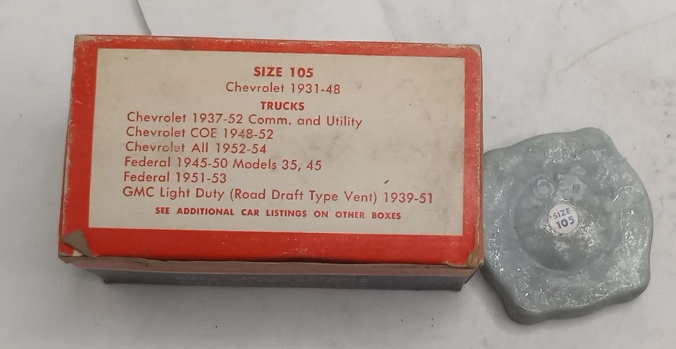 Tapa de aceite Atlas talla 105 para 31-52 Chevrolet 45-53 Federal 39-51 GMC (ver descripción) Foto 2 de 3