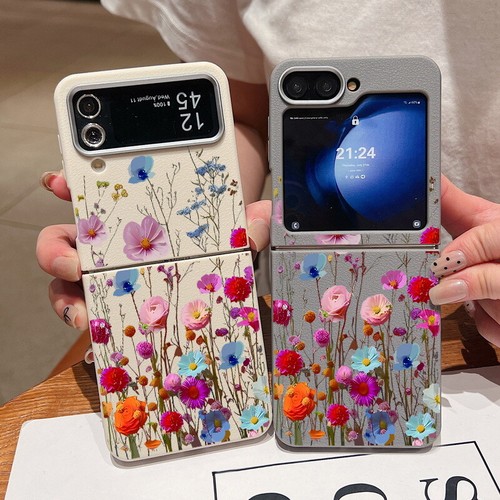 Coque Etui Pour Samsung Galaxy Z Flip6 Flip5 Flip4 3 Pliage Cuir Fleur Antichoc - Photo 2 sur 16