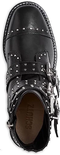 Botas de combate Schutz Caligas negras con tachuelas y correas con hebilla cremallera lateral punta redonda - Imagen 5 de 6