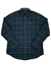 IZOD Mens Blue  Green Plaid Long Sleeve Button-Down Flannel Shirt Medium