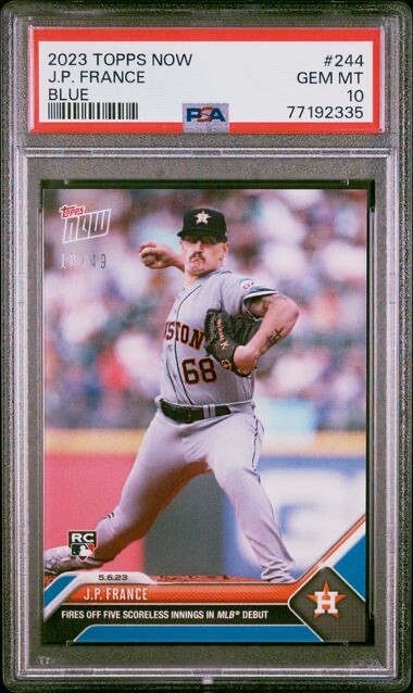J.P. FRANCE  * PSA 10 * BLUE /49 *  2023 TOPPS NOW MLB DEBUT ASTROS ROOKIE #244