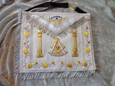 Past Master Silver Bullion Apron with Square Masonic Pillars Satin Pocket NEW 