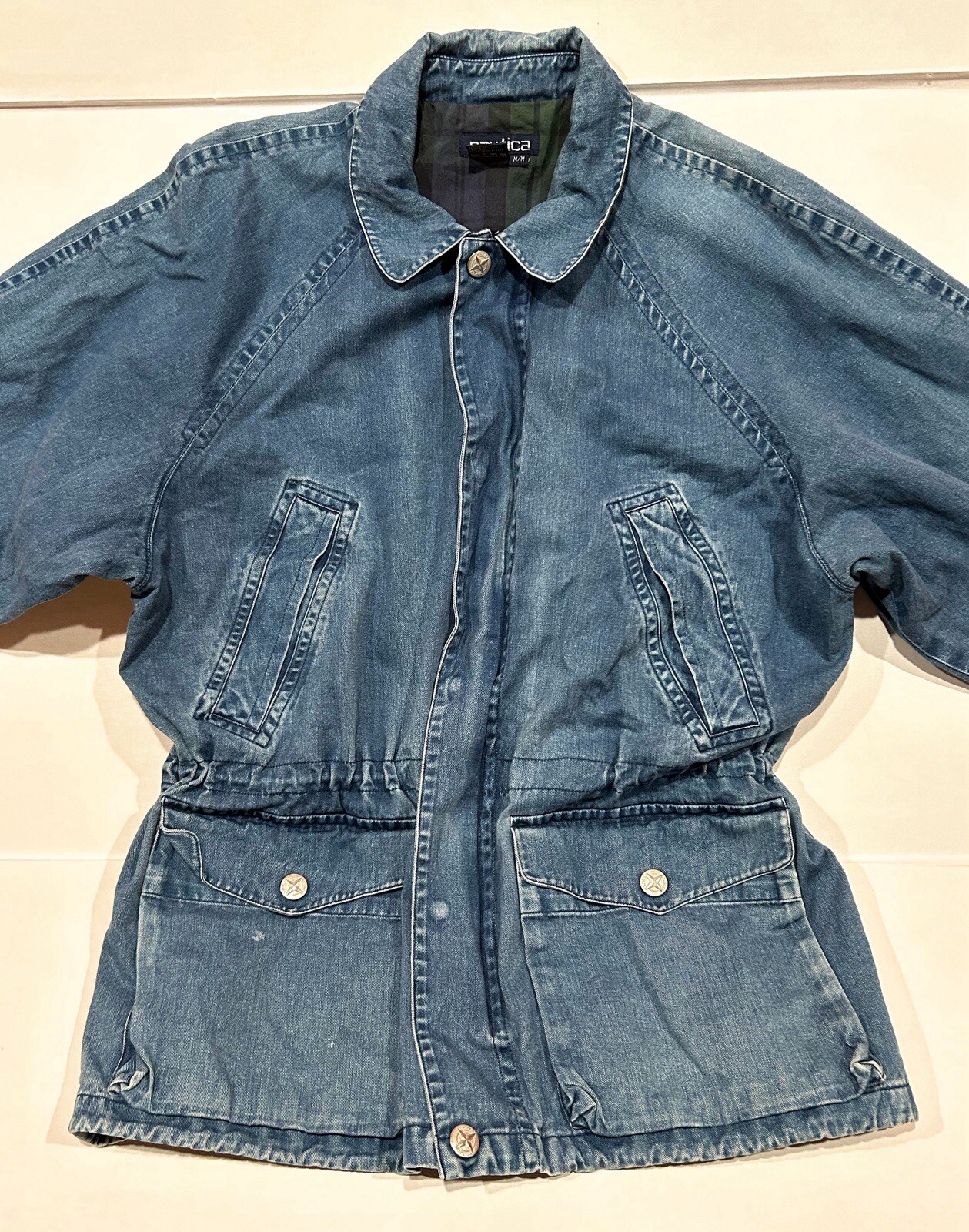 Nautica Vintage Y2K Denim Utility Jacket Sz M - Drawstring Detail image 3