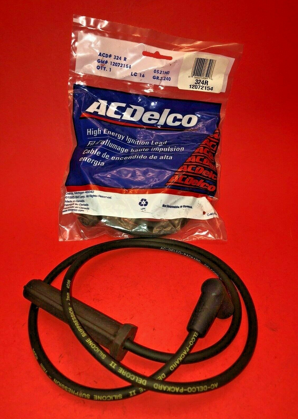 NOS OEM ACDelco 324R GM 12072154 High Energy Ignition Lead Spark Plug