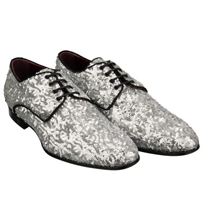 DOLCE & GABBANA Pailletten DG Logo Derby Leder Schuhe POSITANO Silber Schwarz 