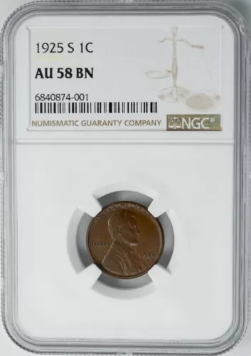 1925-S Lincoln Cent 1c AU58BN NGC 949612-4
