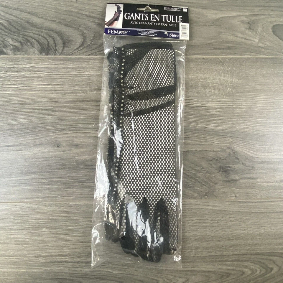 Guantes de Malla Negra con Estrás Adulto Halloween Disfraz Accesorio Vestir Foto 2 de 4