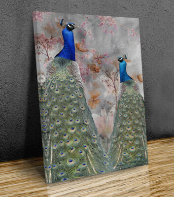 Peacocks Artwork Floral background canvas print art framed or print only