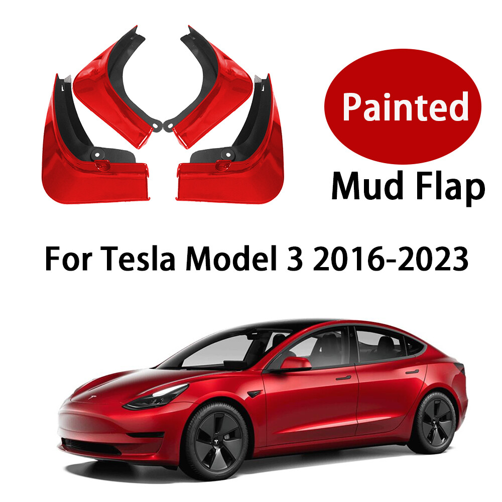 For Tesla Model 3 Mud Flaps Front Rear Painted Red 2016-2023 No Drilling Holes