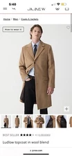 J. CREW Men's Ludlow Topcoat Wool Cashmere Blend Toffee Brown sz 42L - $498
