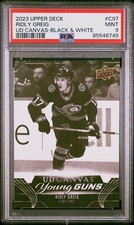 Ridly Greig BLACK & WHITE 2023-24 Upper Deck UD B&W Canvas Young Guns RC PSA 9