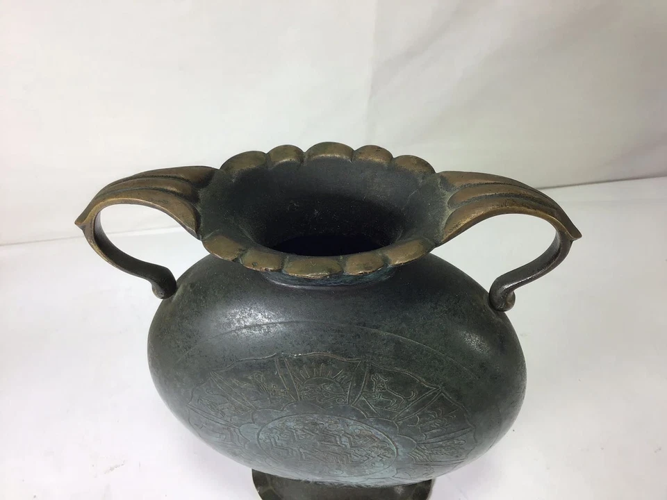 KK37 Vintage 7 Tribes of Israel Jewish Judaica Brass Moon flask Vase Hebrew - Image 2 of 4