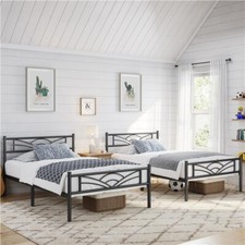 2er-Set Metallbett Bettrahmen Bettgestell Einzelbett Gästebett mit Lattenrost