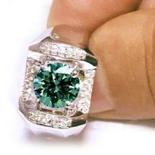 3Ct Blue Round Moissanite Diamond Engagement Men's Ring Sterling Silver Size 9