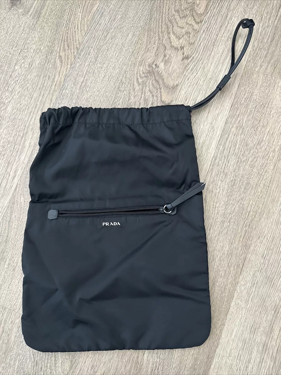 Prada Bag Nylon Pouch Gym Sport Black Prada Metal Logo Drawstring Closure Unisex