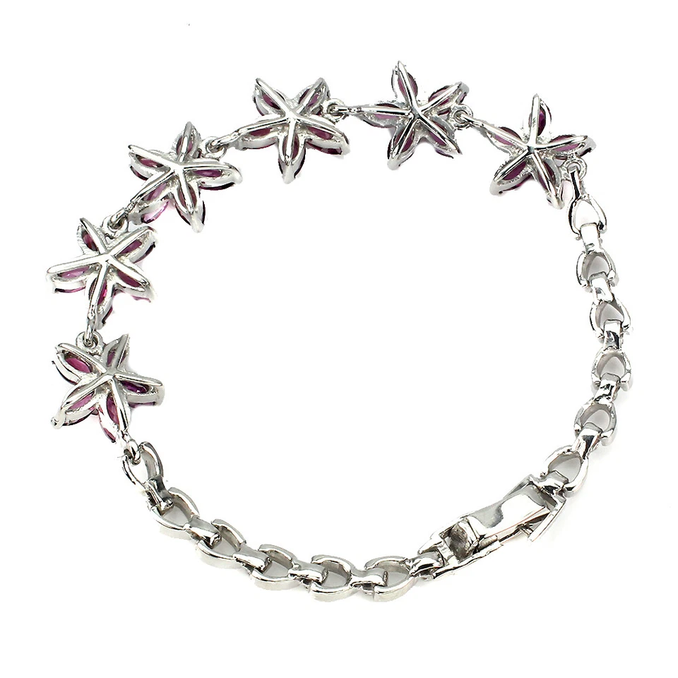 Pulsera de plata de ley 925 marquesa rodolita piedras preciosas flor joyería Foto 3 de 4