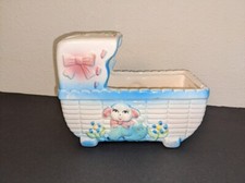 Vintage Giftware's Taiwan baby planter bassinet lamb pink blue