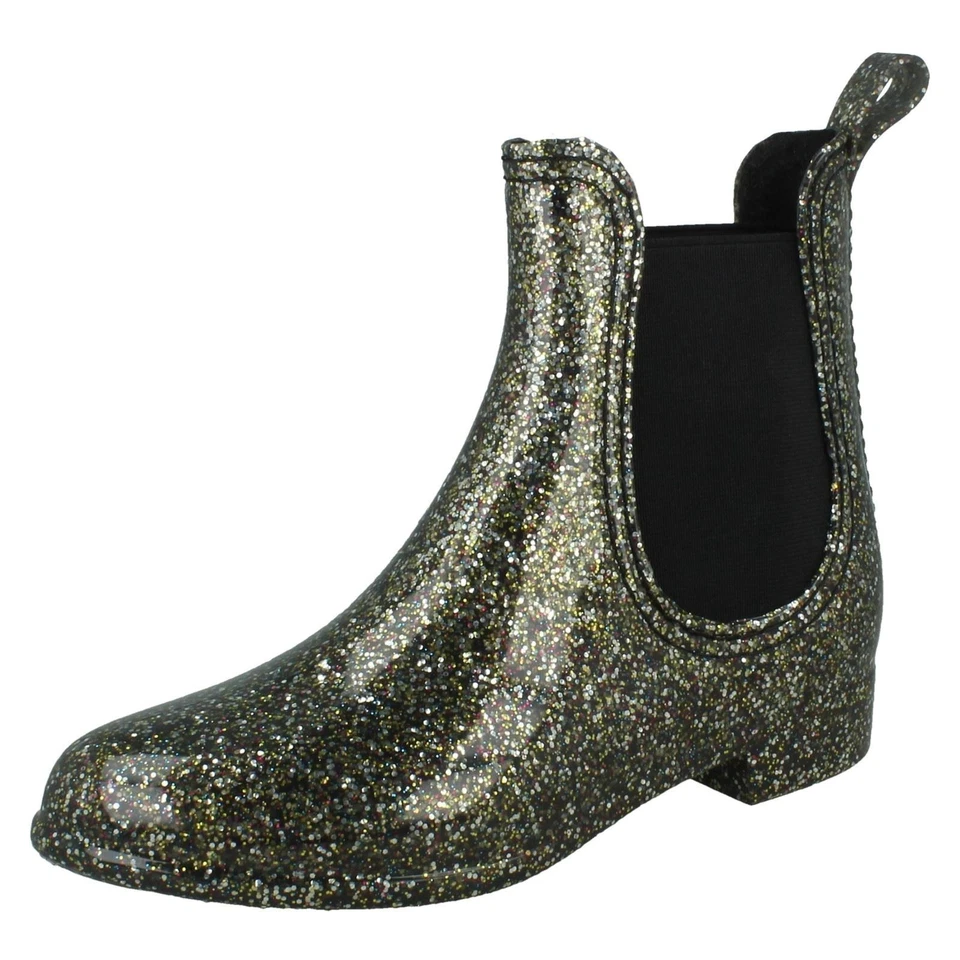 Spot On Bottes Wellington Femme à Enfiler Cheville Noires - Photo 1/1