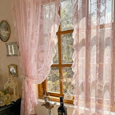 Pink Lace Curtains for Living Room, 84 Inches Long, 2 Panels Set, Boho Sheers
