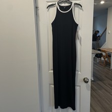 New Athleta Signature Rib Maxi Dress Black/White Work travel Business NWT