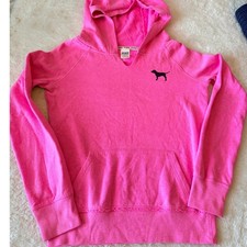 Victoria's Secret PINK Hoodie Small Hot Pink 1986 Dog Logo Pullover Y2K